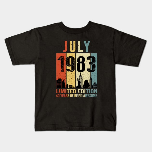 Made In 1983 July 40 Years Of Being Awesome Kids T-Shirt by Red and Black Floral
